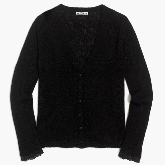 J. Crew Factory Sweaters - J. Crew Mercantile Lace Sleeve Black Cardigan